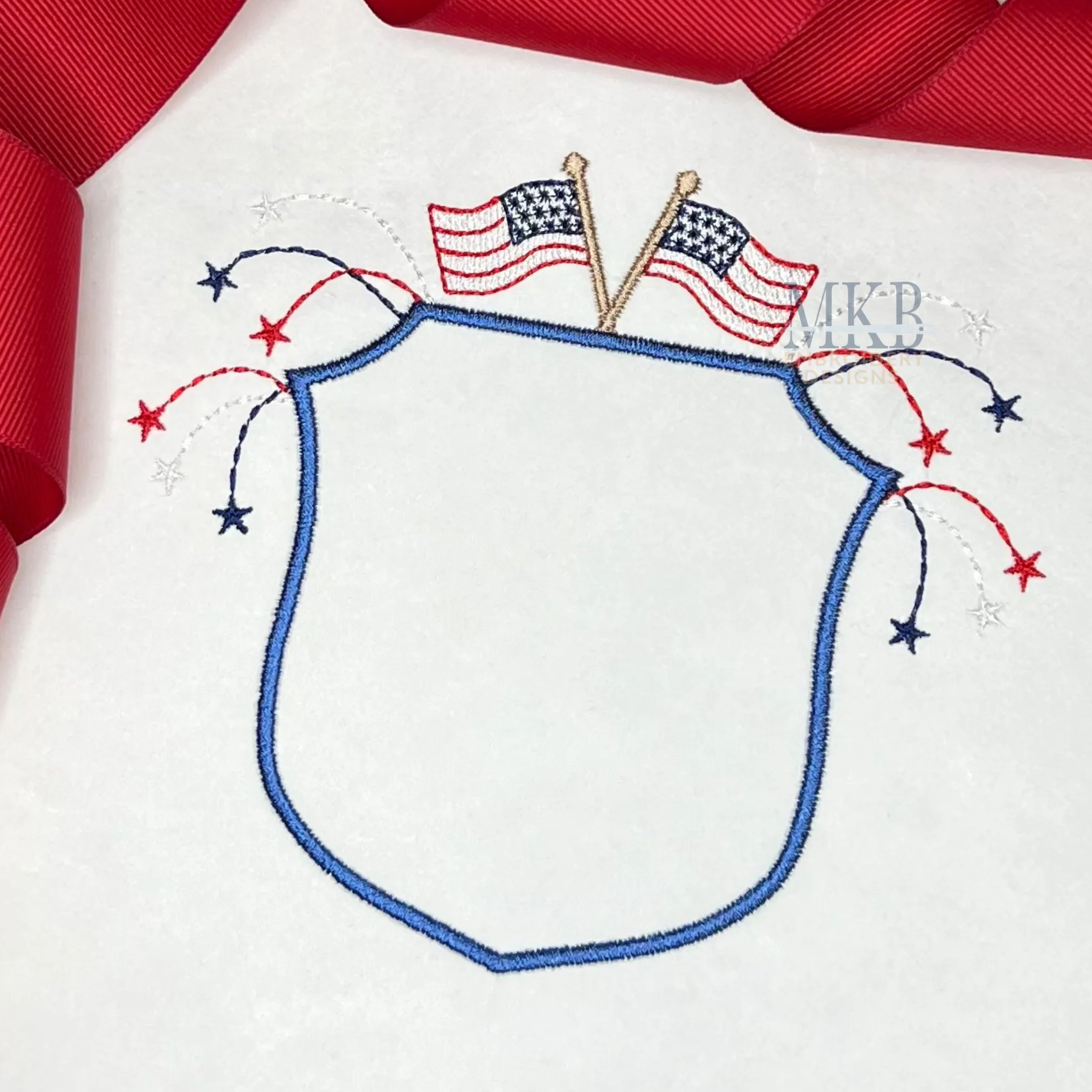 Fireworks American Flag Crest Machine Embroidery Design, Satin Stitch