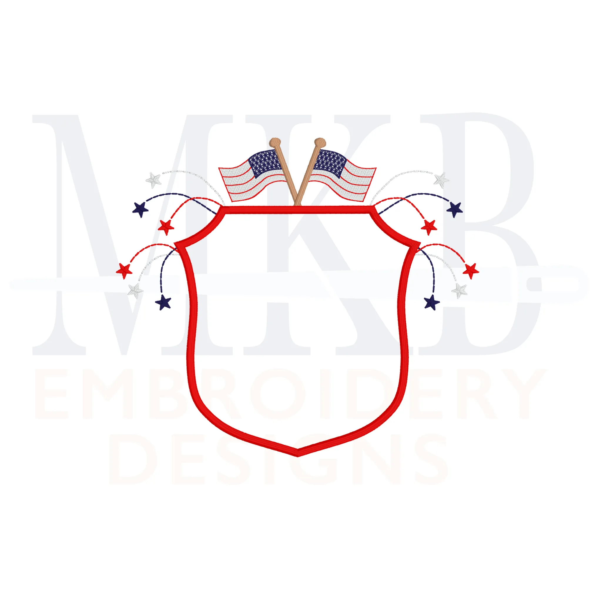 Fireworks American Flag Crest Machine Embroidery Design, Satin Stitch