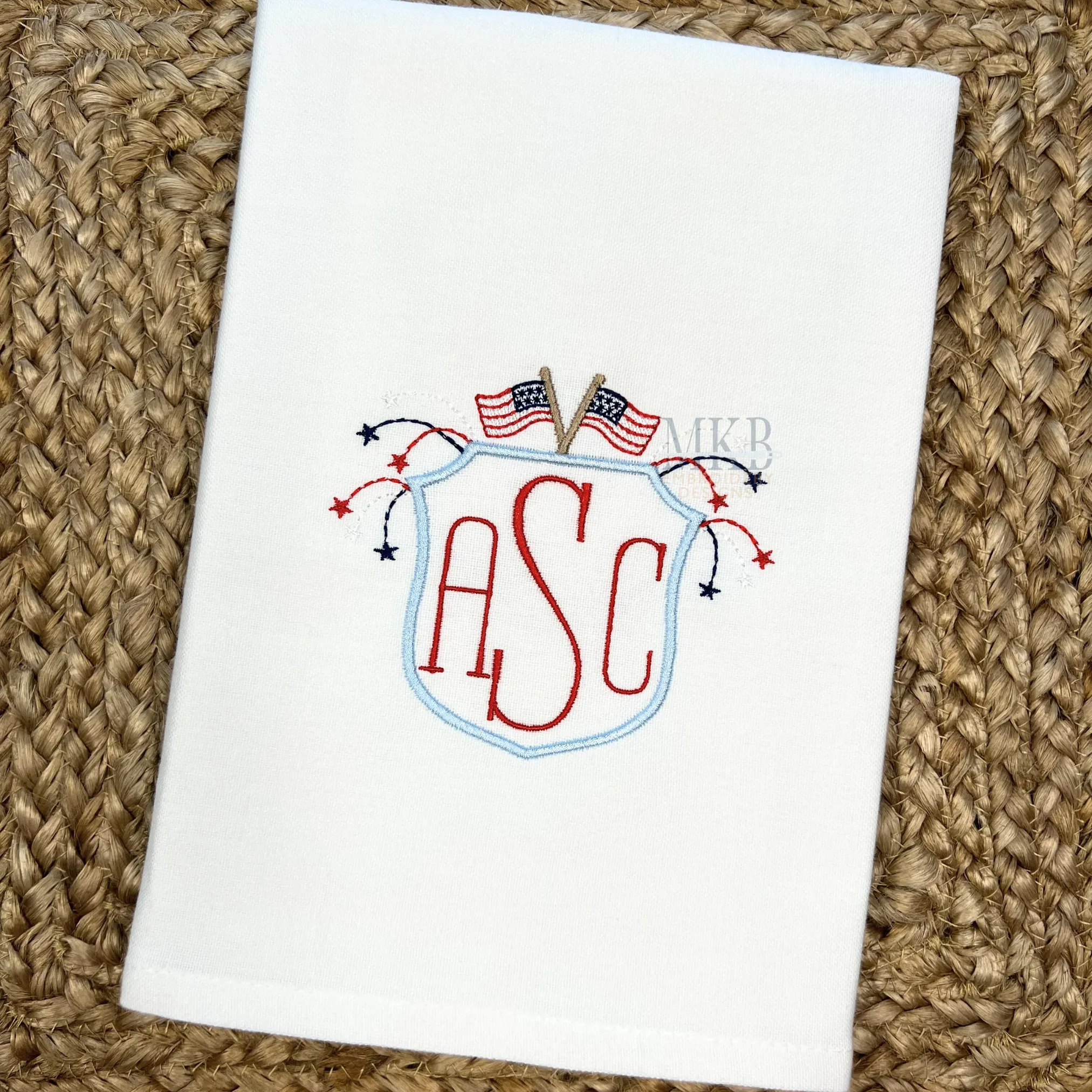 Fireworks American Flag Crest Machine Embroidery Design, Satin Stitch