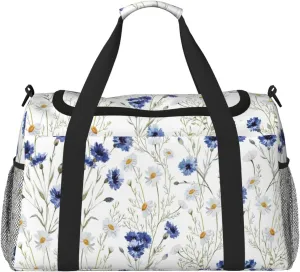 Flowers and Cornflowers Daisies print Large Canvas Travel Duffel Bag Weekender Bags for Women Overnight Bag Carry On Tote Bag