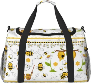 Flying Bees Daisy Honey print Large Canvas Travel Duffel Bag Weekender Bags for Women Overnight Bag Carry On Tote Bag