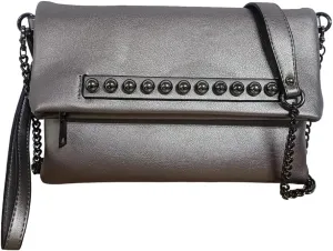 Fold-Over Women Clutch Purse Beaded PU Leather Chain Crossbody Bag Female Envelope Evening Bags (Black)