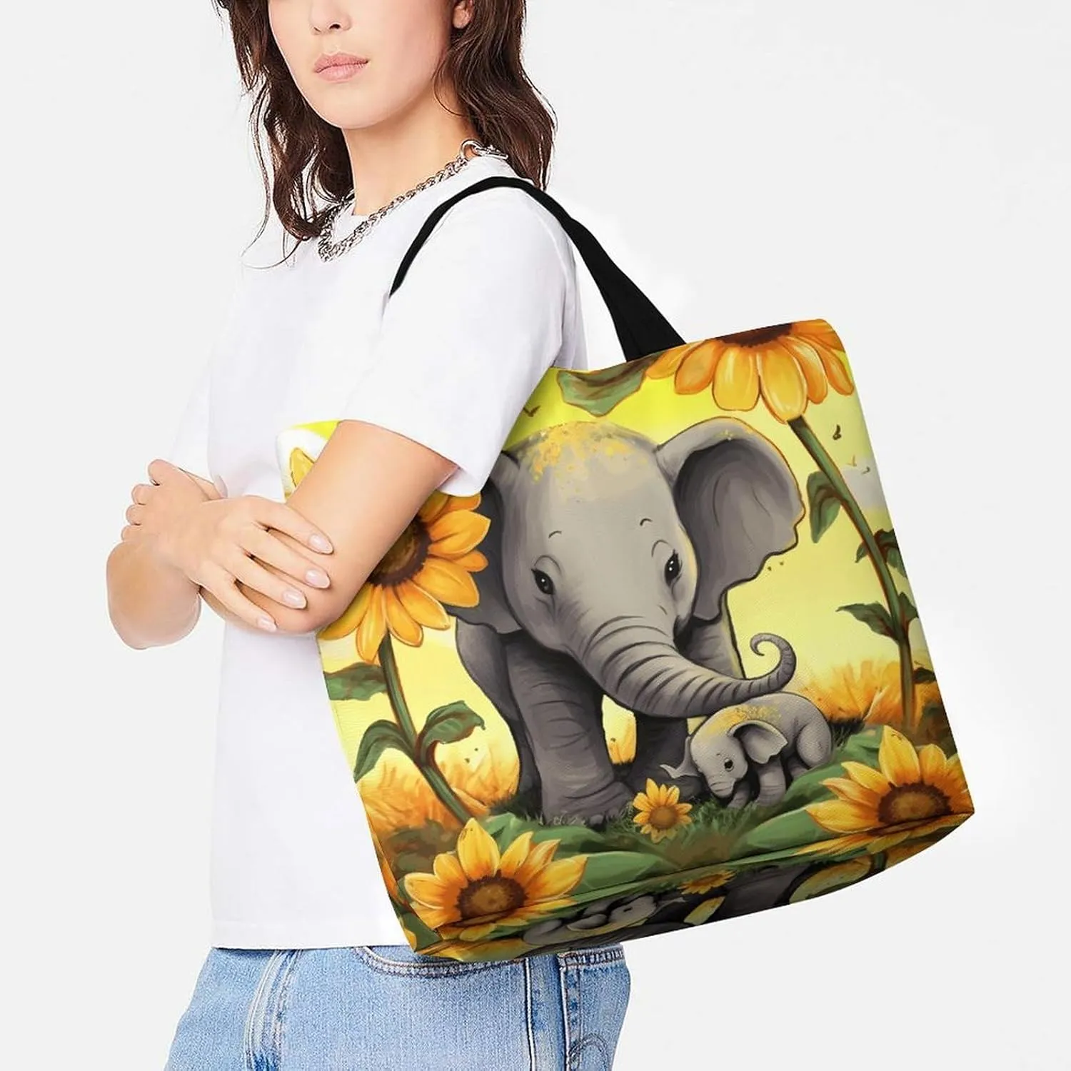 Foldable Grocery Bag Reusable Shopping Bag Kiwi Slice Tote Bag Casual Handbags for Work Shopping