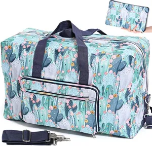Foldable Travel Duffle Bag for Women Girls Large Cute Floral Weekender Overnight Carry On Bag for Kids Checked Luggage Bag (Z-Cactus)