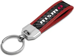 for Nissan NISMO Real Carbon Fiber Strap with Red Leather Stitching Edge Key Chain