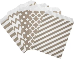 Foraineam 250-Pack Paper Candy Cookie Bags Buffet Treat Bag - Food Safe Favor Bags - Assorted 5 Designs