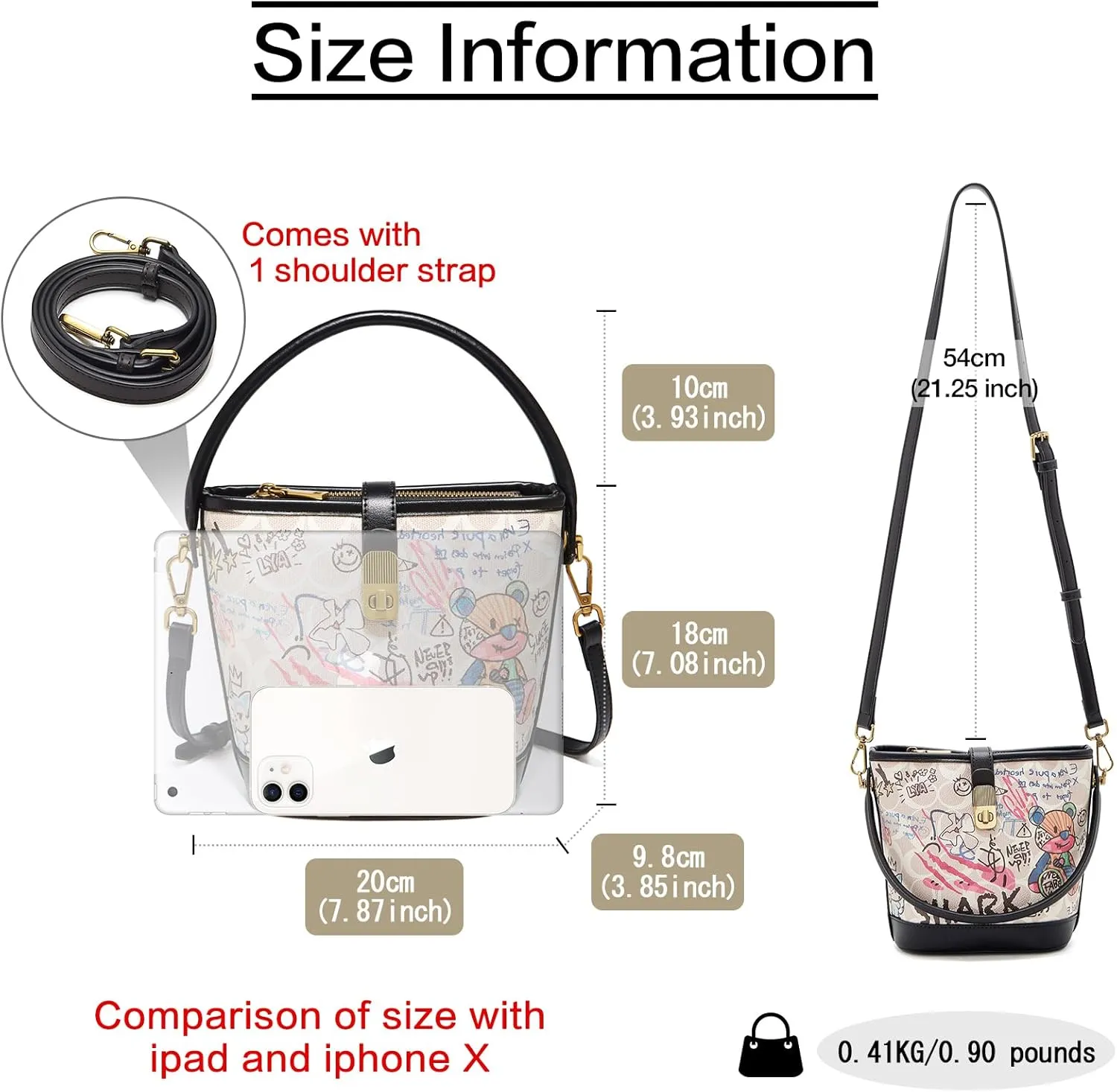 FOXLOVER Leather Bucket Crossbody Bags for Women Graffiti Top-Handle Handbags Small Satchel Purse Trendy Twist Lock