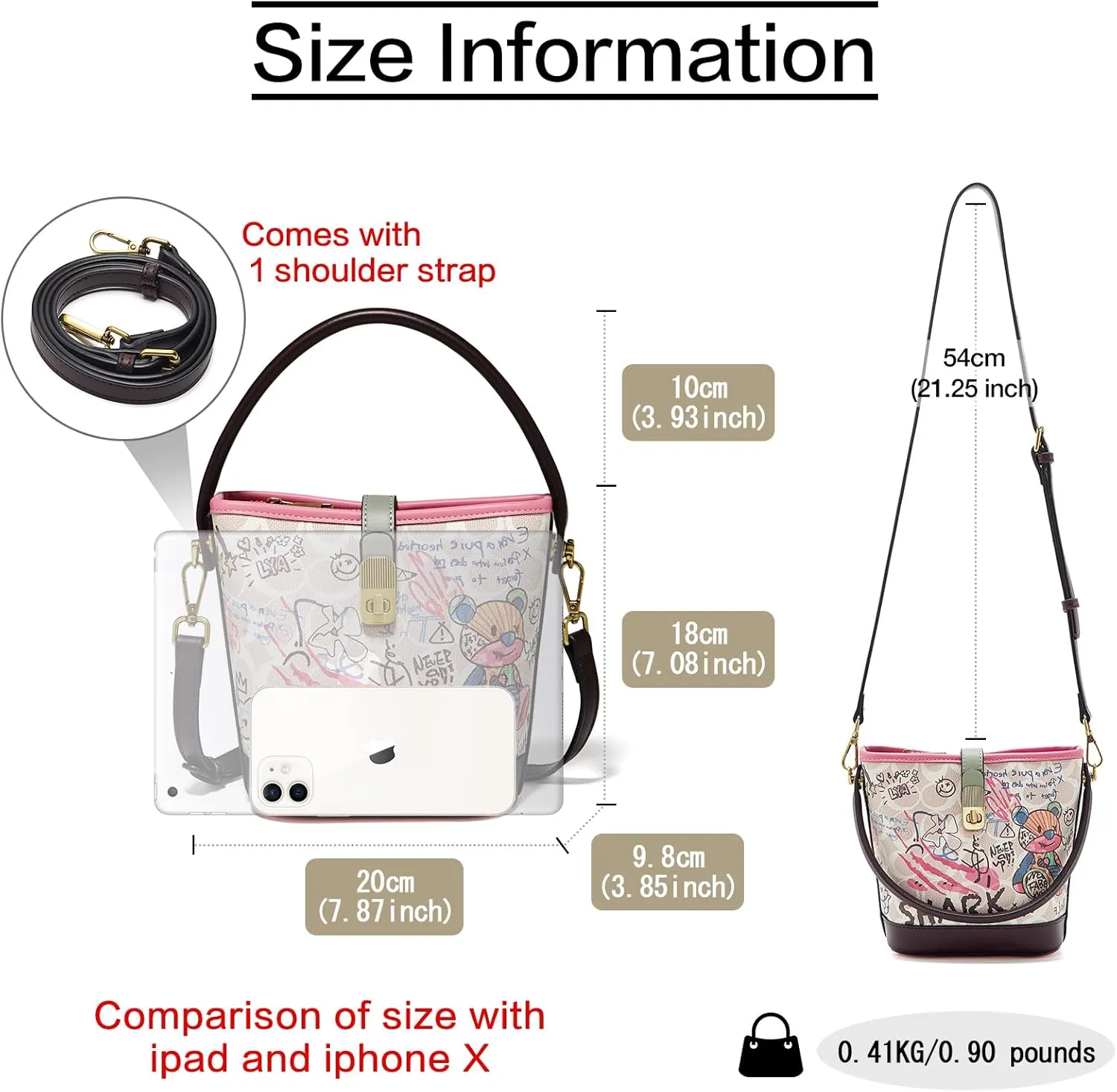 FOXLOVER Leather Bucket Crossbody Bags for Women Graffiti Top-Handle Handbags Small Satchel Purse Trendy Twist Lock