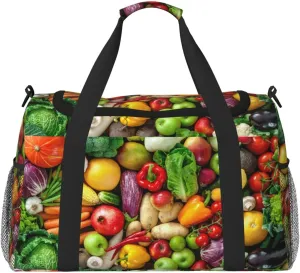 Fresh Fruits and Vegetables print Large Canvas Travel Duffel Bag Weekender Bags for Women Overnight Bag Carry On Tote Bag