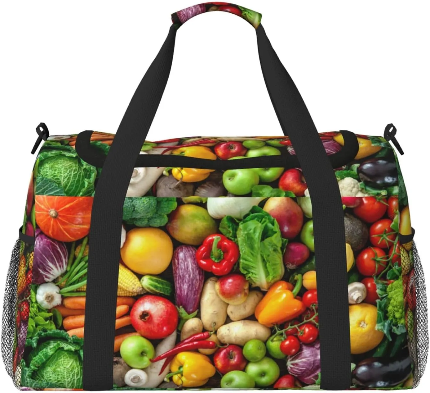 Fresh Fruits and Vegetables print Large Canvas Travel Duffel Bag Weekender Bags for Women Overnight Bag Carry On Tote Bag