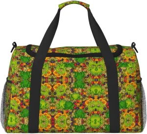 frog print Large Canvas Travel Duffel Bag Weekender Bags for Women Overnight Bag Carry On Tote Bag
