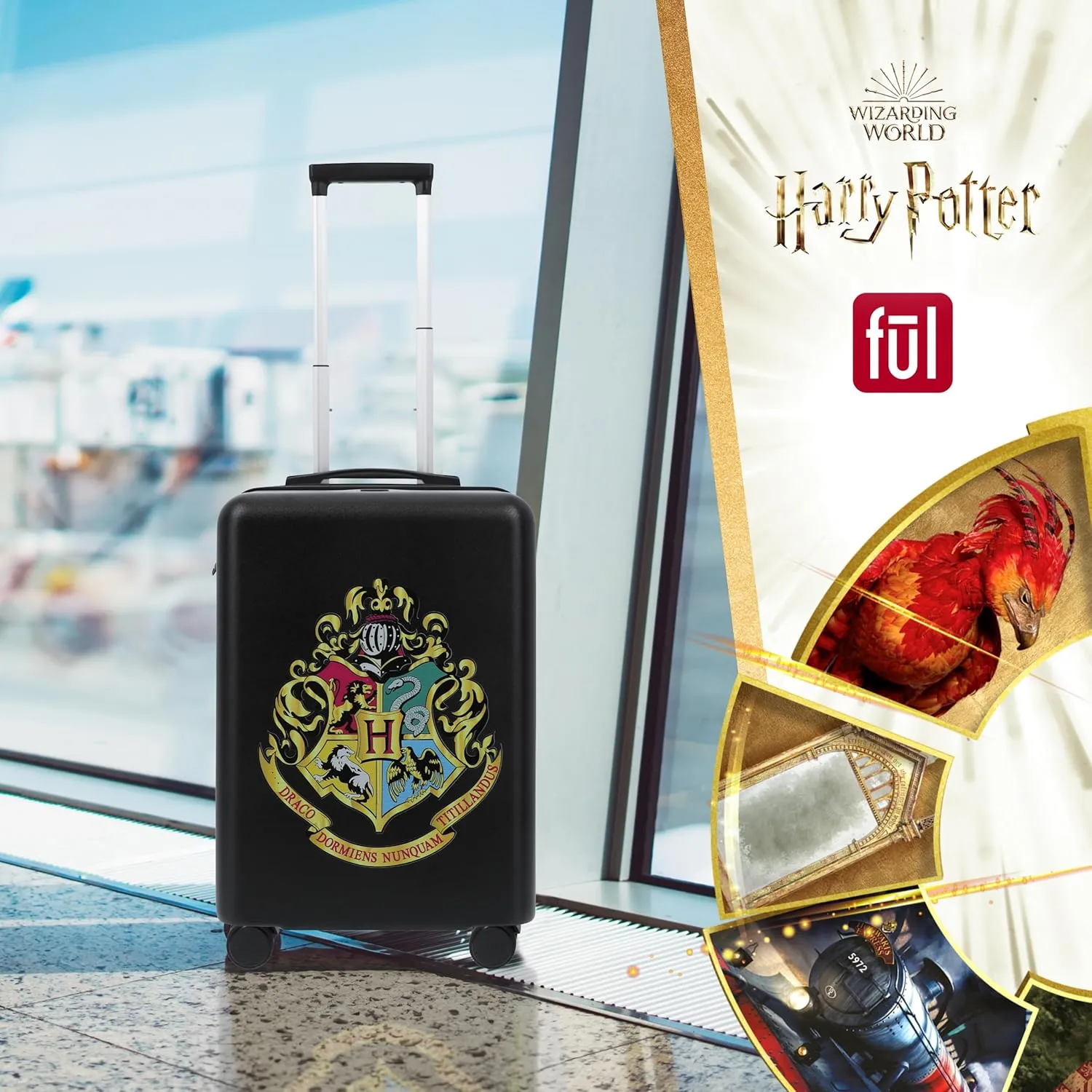 FUL Harry Potter 22.5 Inch Carry On Luggage, Hardshell Rolling Suitcase with Spinner Wheels, Black