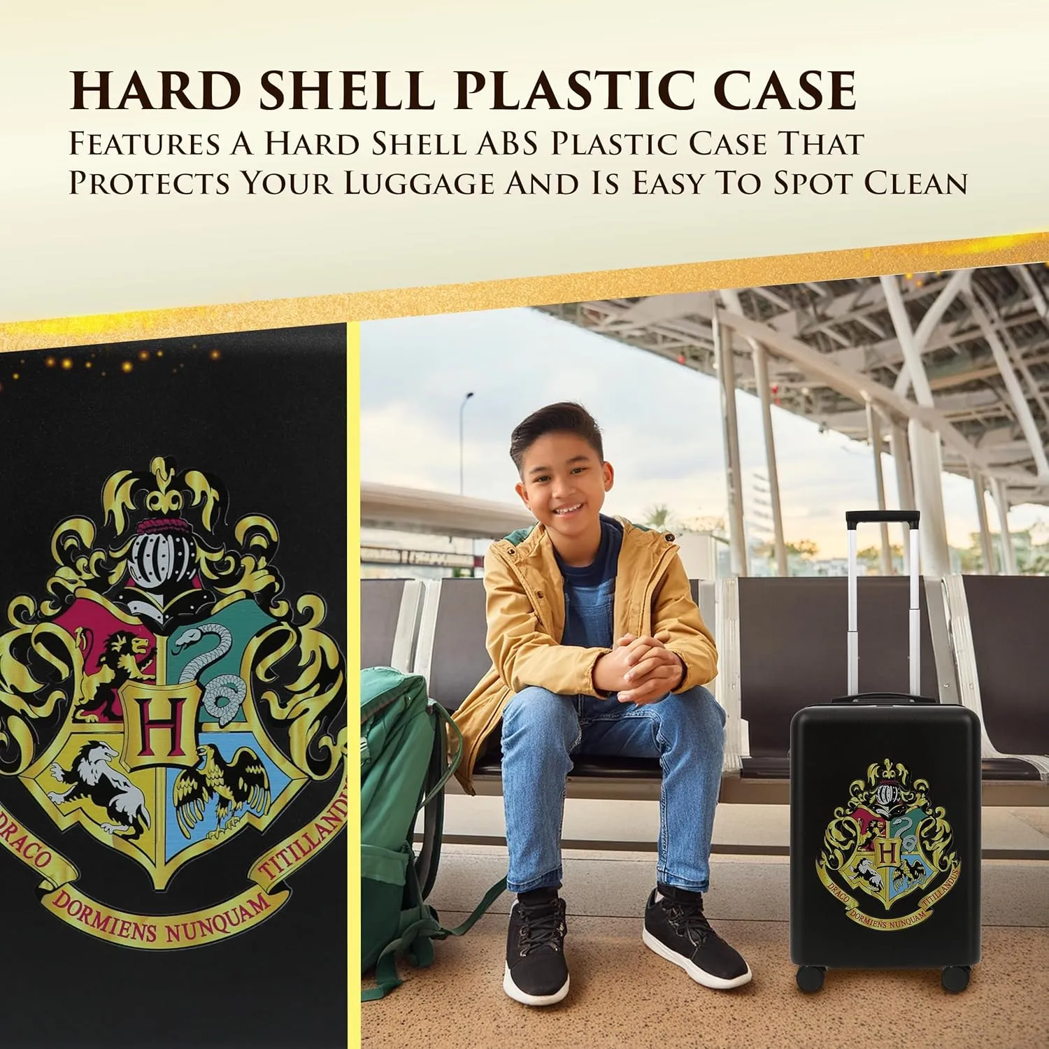 FUL Harry Potter 22.5 Inch Carry On Luggage, Hardshell Rolling Suitcase with Spinner Wheels, Black
