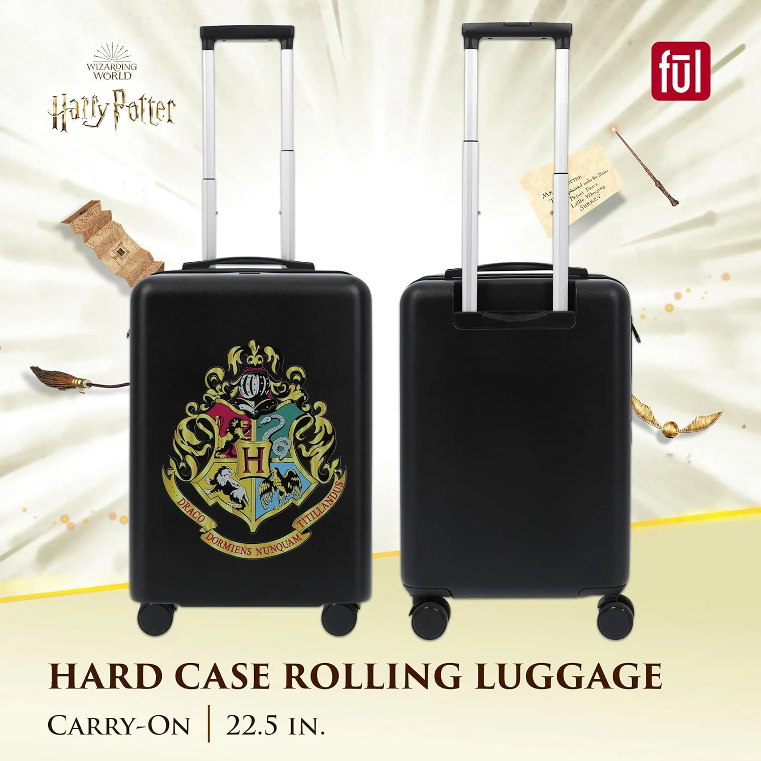 FUL Harry Potter 22.5 Inch Carry On Luggage, Hardshell Rolling Suitcase with Spinner Wheels, Black