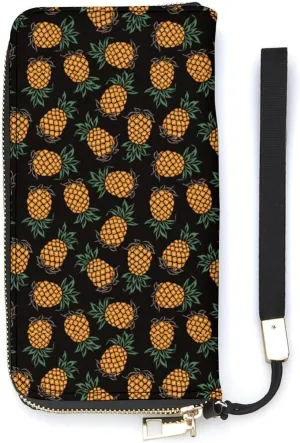 Fun Pineapple Women's Leather Long Large Capacity Wallet Clutch Wallet with Hand Strap