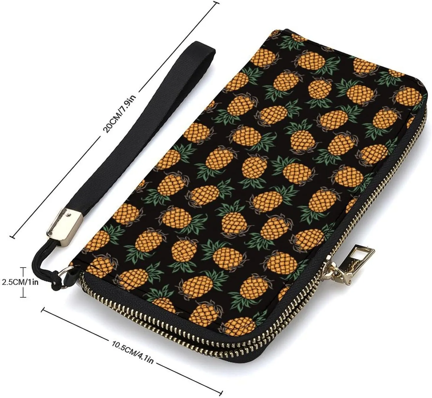 Fun Pineapple Women's Leather Long Large Capacity Wallet Clutch Wallet with Hand Strap