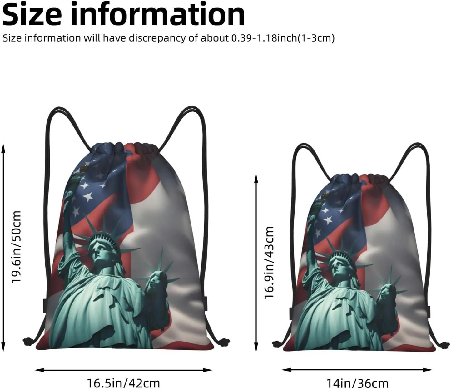 Funky Drawstring Bags Statue of Liberty Flag print Sport Gym Sack for Fitness Yoga Travel Water-Resistant
