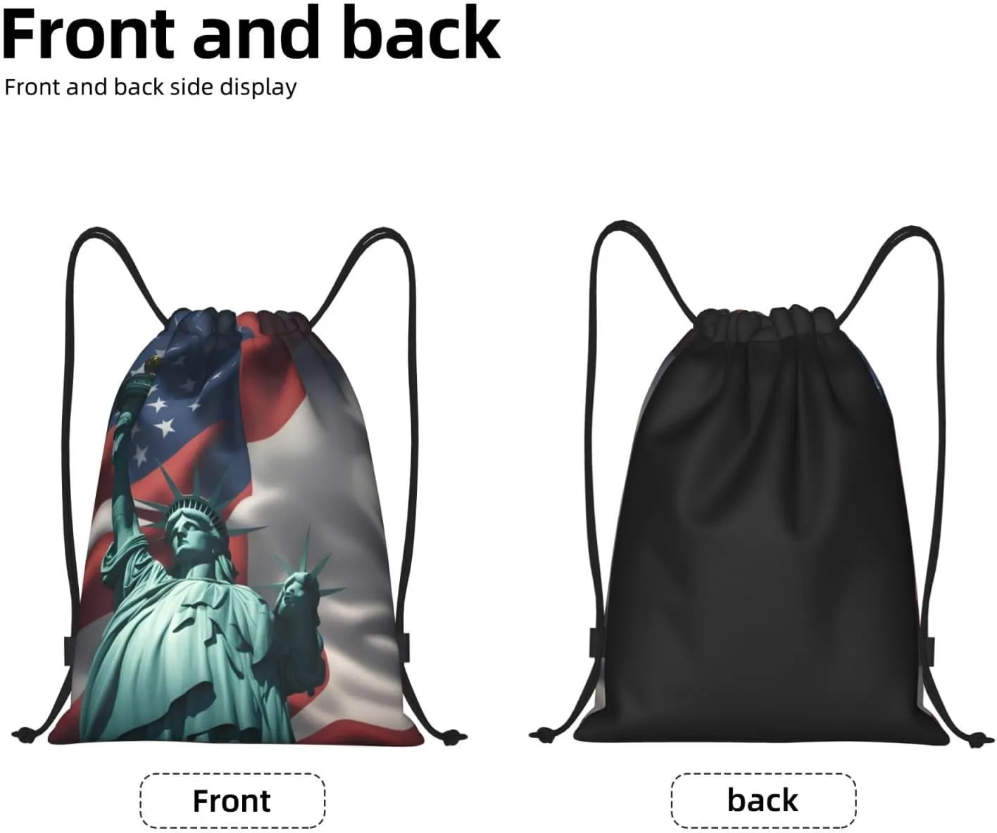 Funky Drawstring Bags Statue of Liberty Flag print Sport Gym Sack for Fitness Yoga Travel Water-Resistant