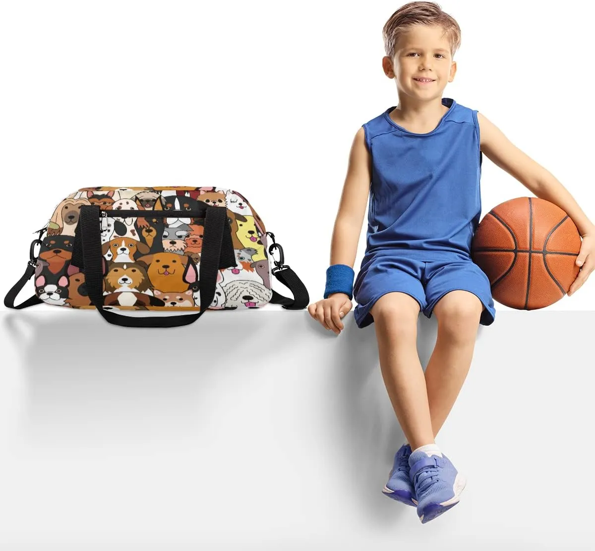 Funny Dogs Kids Duffle Bag for Boys Girls Dance Bag,Cute Graffiti Puppy Sport Gym Bags Overnight Travel Bags Teen Kids Weekender Bag for School Practice Gymnastic Ballet