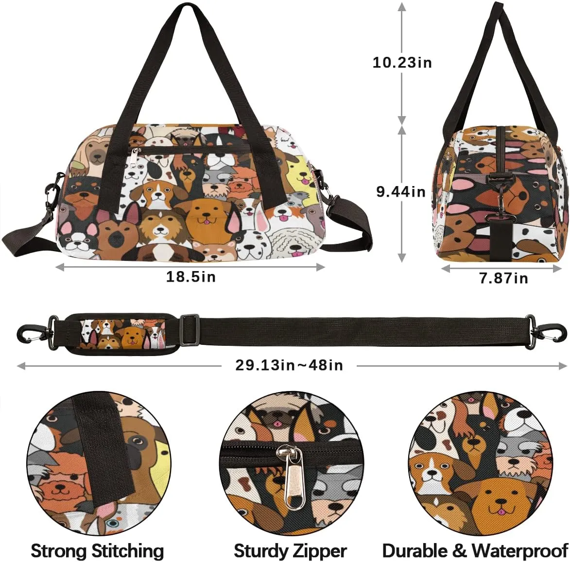 Funny Dogs Kids Duffle Bag for Boys Girls Dance Bag,Cute Graffiti Puppy Sport Gym Bags Overnight Travel Bags Teen Kids Weekender Bag for School Practice Gymnastic Ballet