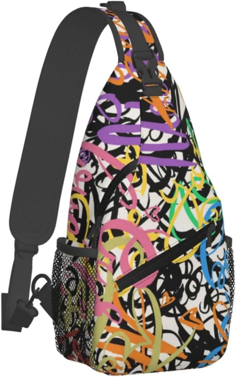 Funny Graffiti Sling Backpack,Travel Hiking Daypack Colorful Graffiti Art Crossbody Shoulder Bag for Women Men