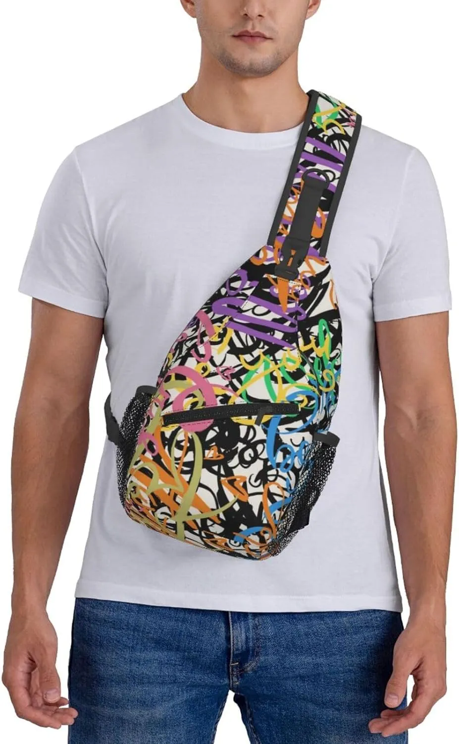 Funny Graffiti Sling Backpack,Travel Hiking Daypack Colorful Graffiti Art Crossbody Shoulder Bag for Women Men