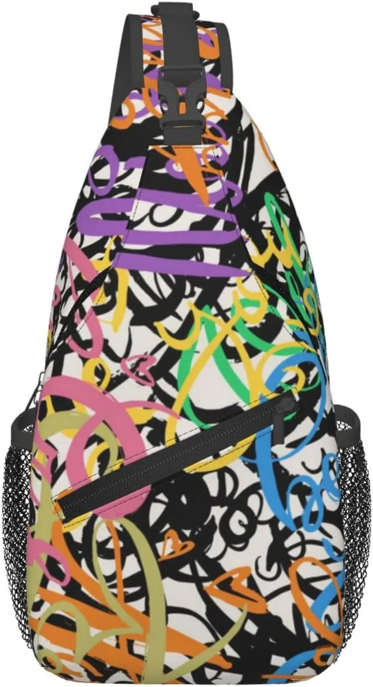 Funny Graffiti Sling Backpack,Travel Hiking Daypack Colorful Graffiti Art Crossbody Shoulder Bag for Women Men