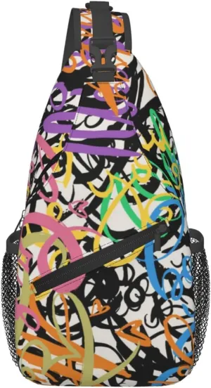 Funny Graffiti Sling Backpack,Travel Hiking Daypack Colorful Graffiti Art Crossbody Shoulder Bag for Women Men