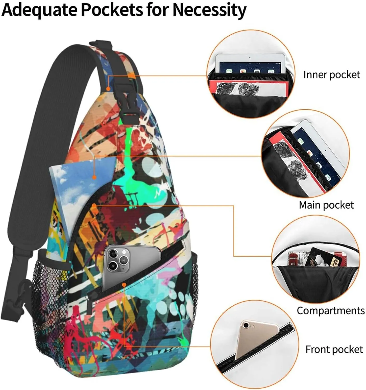 Funny Graffiti Sling Backpack,Travel Hiking Daypack Colorful Graffiti Art Crossbody Shoulder Bag for Women Men
