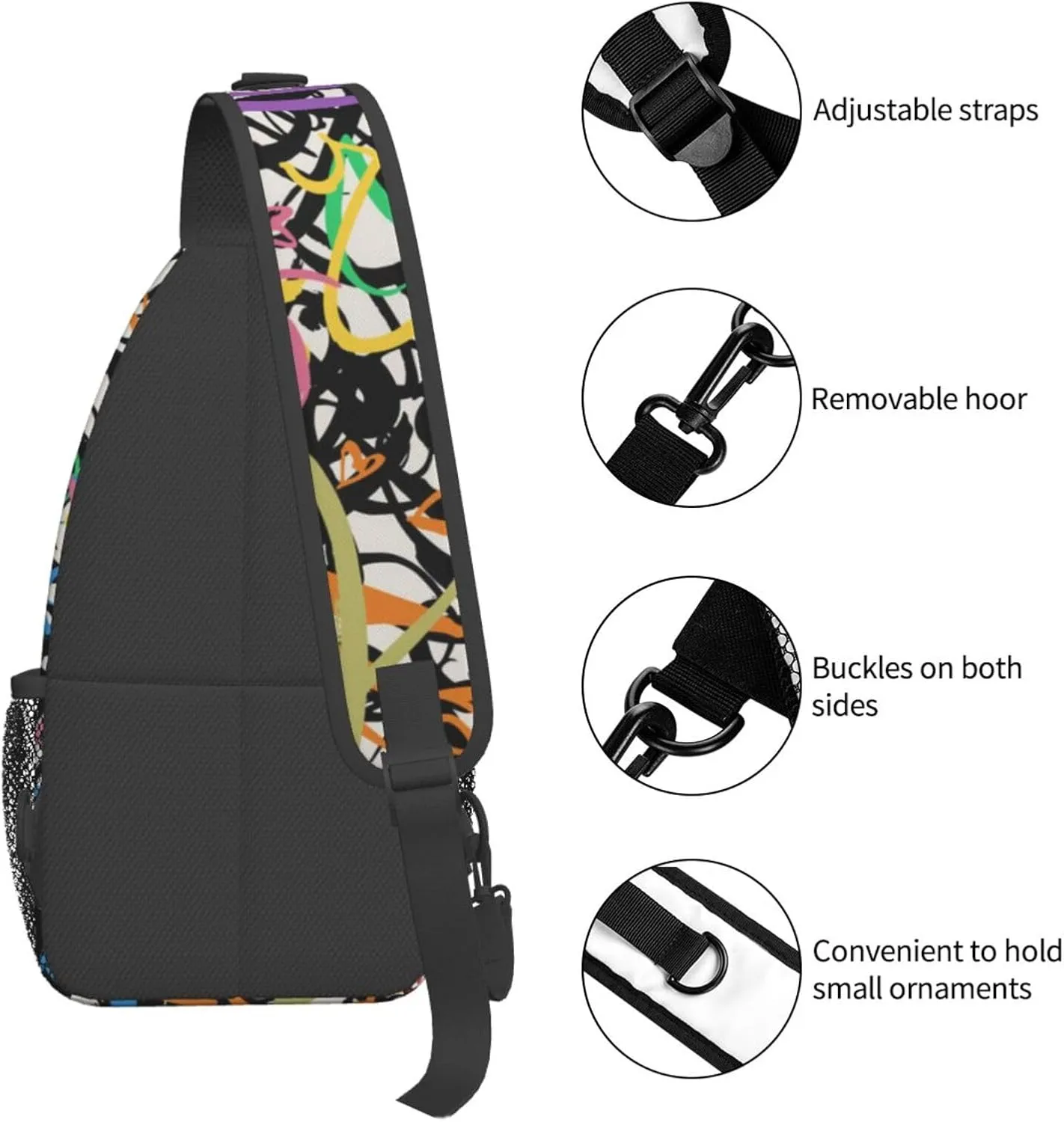 Funny Graffiti Sling Backpack,Travel Hiking Daypack Colorful Graffiti Art Crossbody Shoulder Bag for Women Men