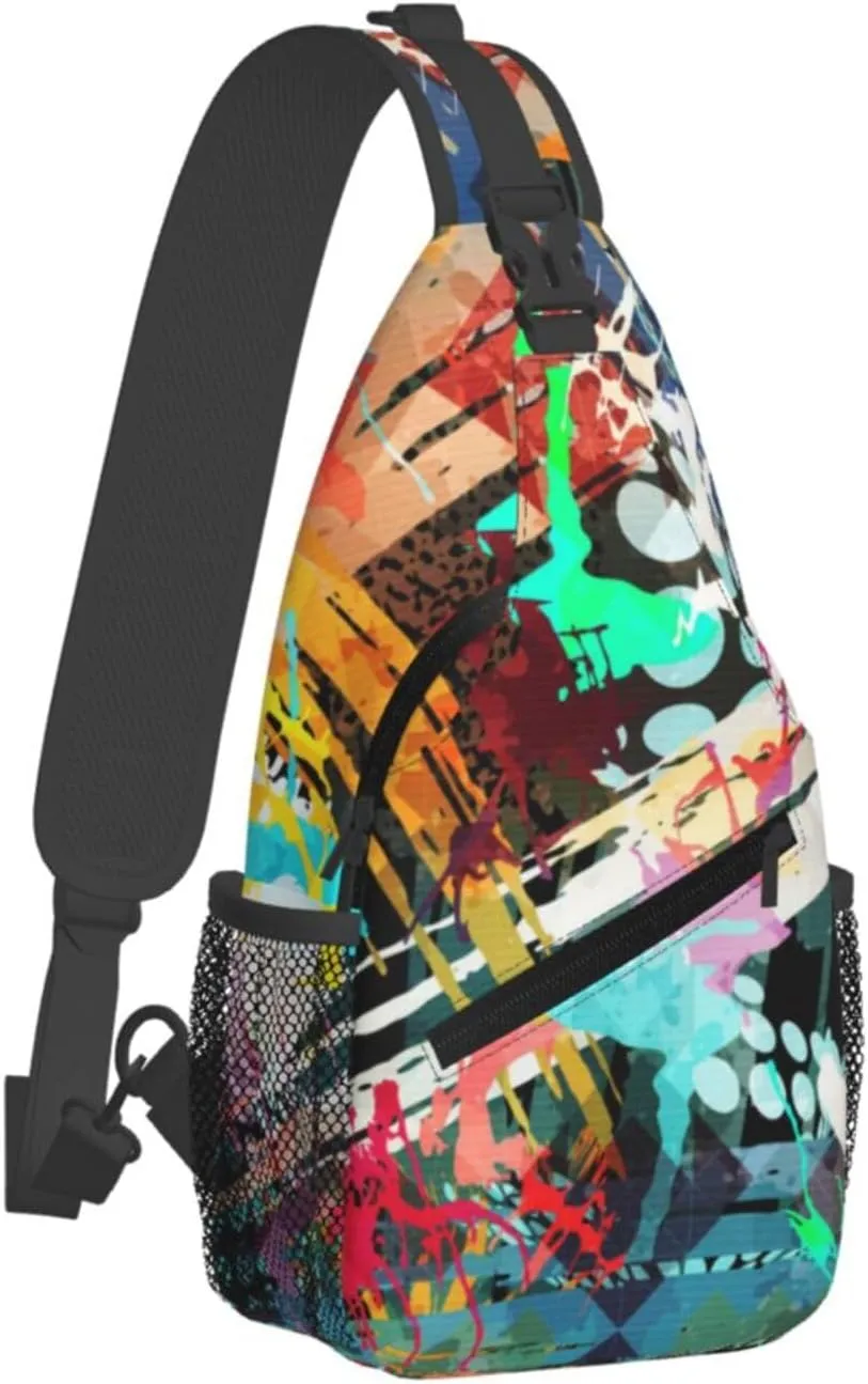 Funny Graffiti Sling Backpack,Travel Hiking Daypack Colorful Graffiti Art Crossbody Shoulder Bag for Women Men