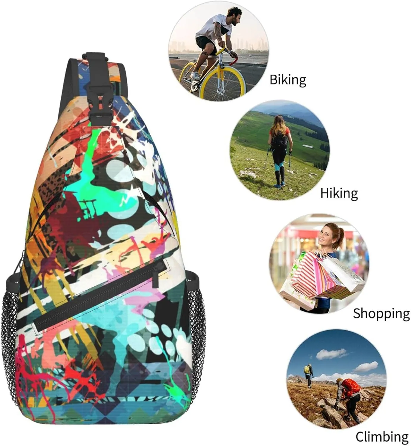 Funny Graffiti Sling Backpack,Travel Hiking Daypack Colorful Graffiti Art Crossbody Shoulder Bag for Women Men