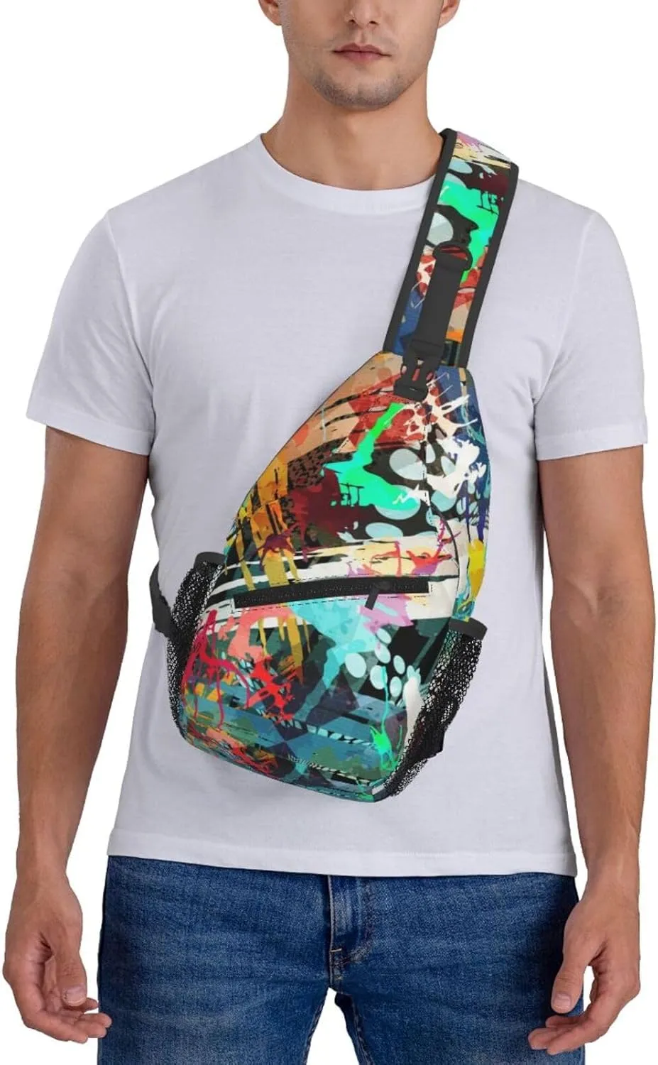 Funny Graffiti Sling Backpack,Travel Hiking Daypack Colorful Graffiti Art Crossbody Shoulder Bag for Women Men
