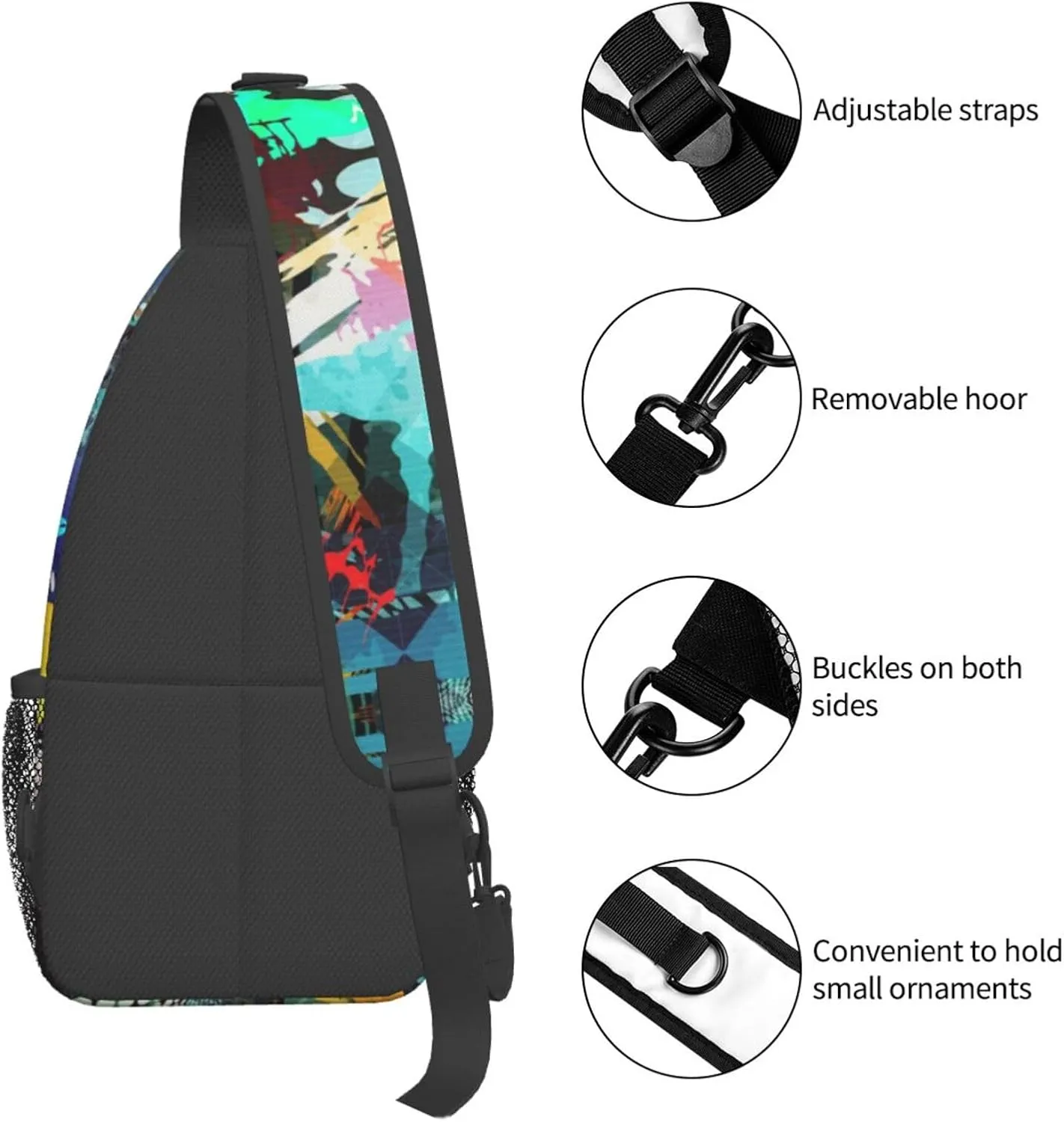 Funny Graffiti Sling Backpack,Travel Hiking Daypack Colorful Graffiti Art Crossbody Shoulder Bag for Women Men