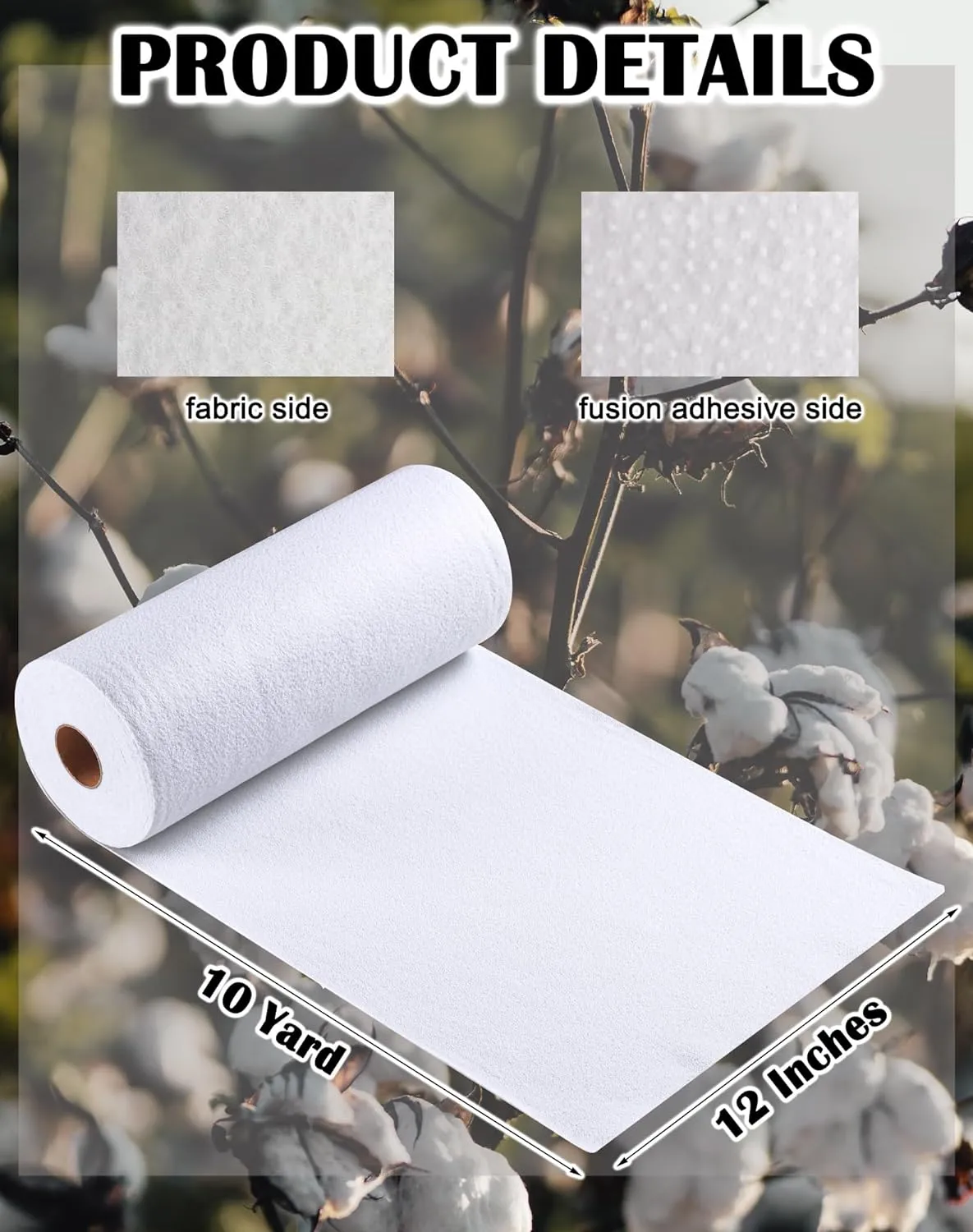 Fusible Fleece Interfacing, One-Sided Loft Fusible Fleece for Sewing, Quilting, Crafts, Clothing, Bags (12 Inches x 10 Yard) Medium Weight, Easy Iron-On Application, Enhanced Projects