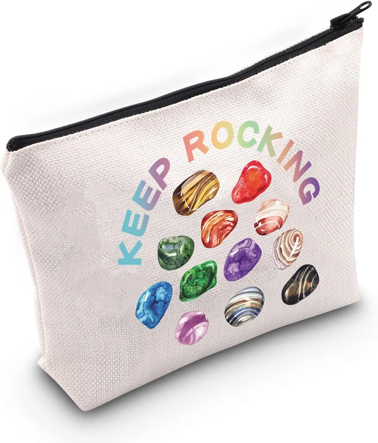 G2TUP Geologist Gift Keep Rocking Makeup Bag Geology Cosmetic Bag Rock Mineral Collector Gift Geology Lover Gift Zipper Travel Bag (Keep Rocking White Bag)