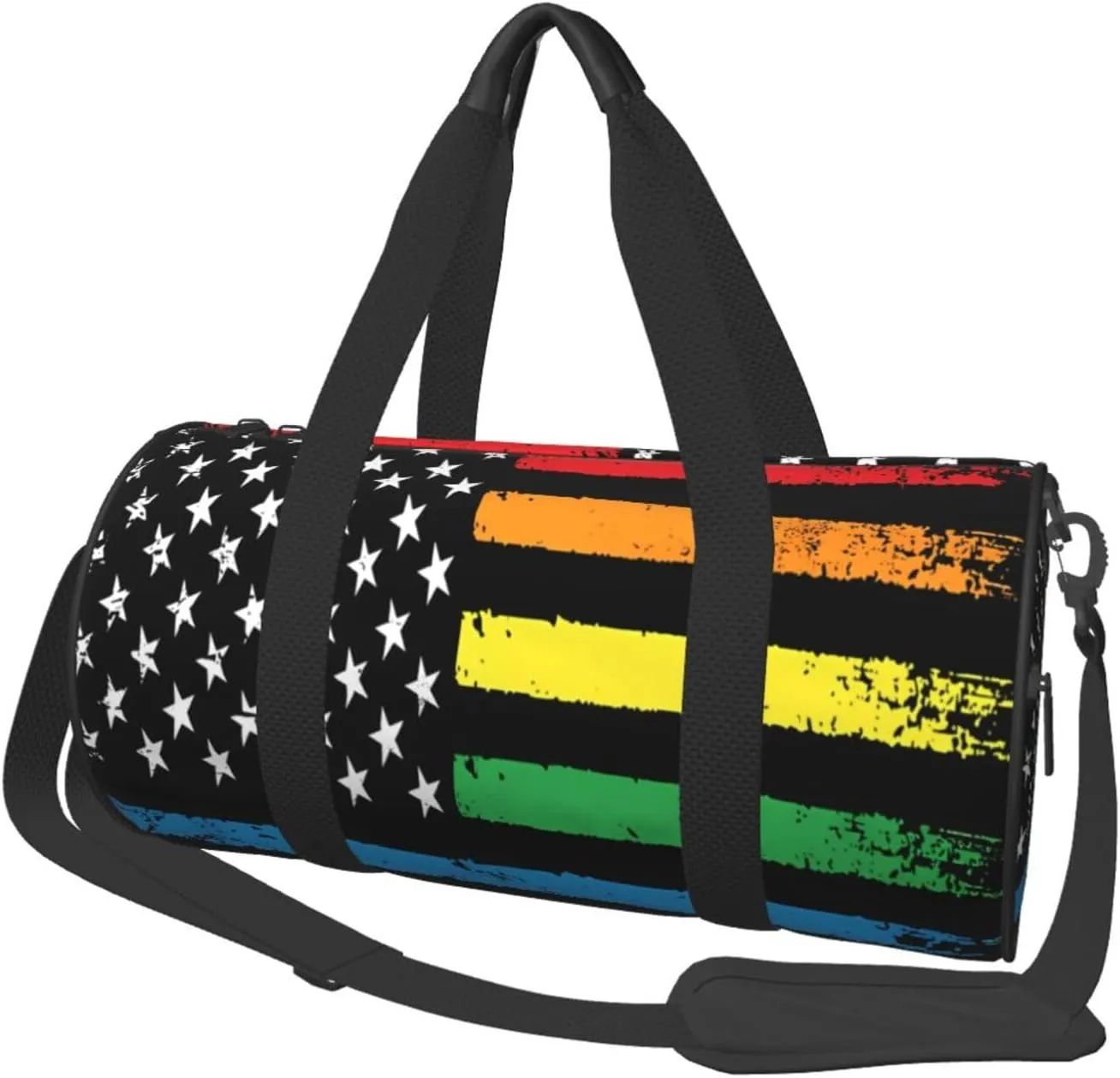 Gay Pride Rainbow American Flag LGBT Progress Flag Round Travel Duffel Bag Large Capacity Gym Sports Bags for Hiking Vacation Trips