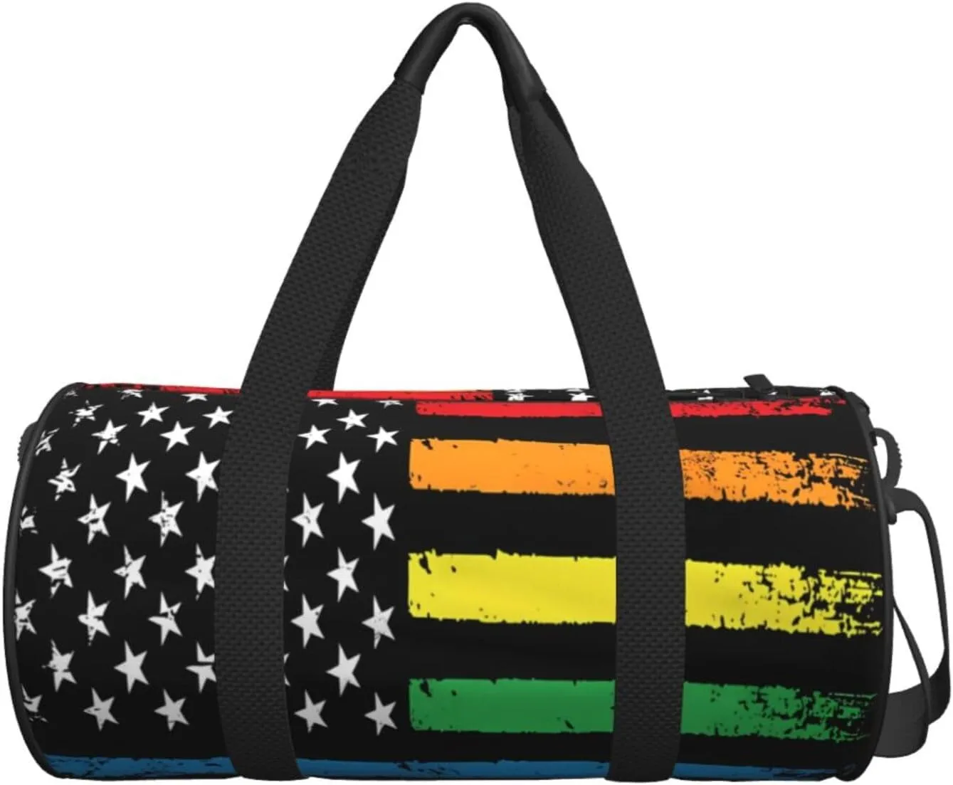 Gay Pride Rainbow American Flag LGBT Progress Flag Round Travel Duffel Bag Large Capacity Gym Sports Bags for Hiking Vacation Trips