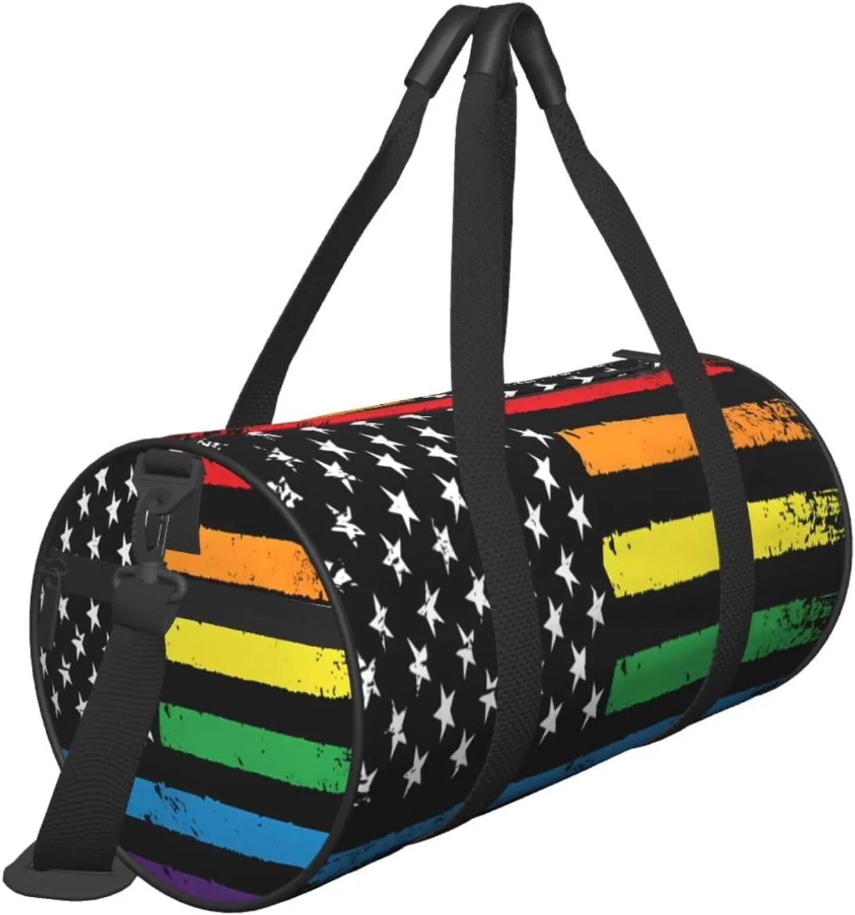 Gay Pride Rainbow American Flag LGBT Progress Flag Round Travel Duffel Bag Large Capacity Gym Sports Bags for Hiking Vacation Trips