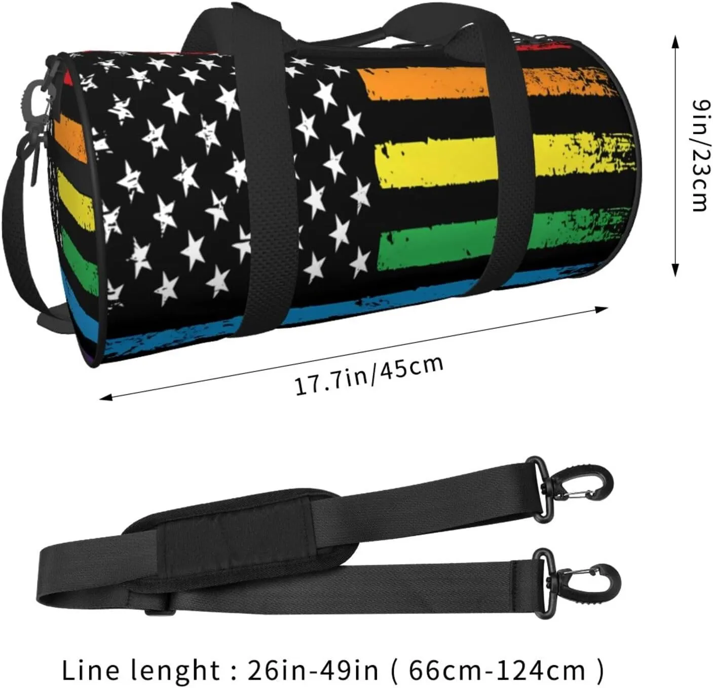 Gay Pride Rainbow American Flag LGBT Progress Flag Round Travel Duffel Bag Large Capacity Gym Sports Bags for Hiking Vacation Trips
