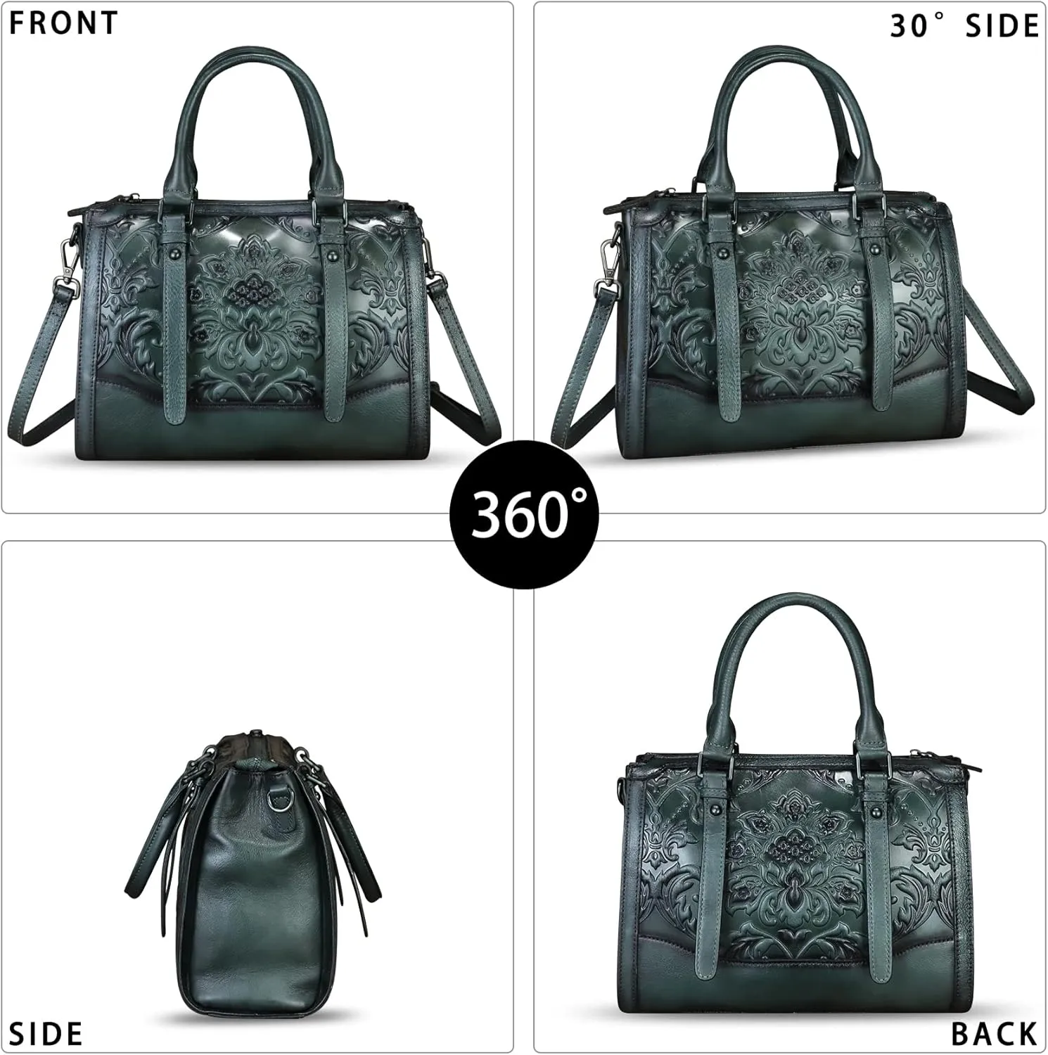 Genuine Leather Purses and Handbags for Women Vintage Embossed Leather Satchel Bags Crossbody Shoulder Bag Strap