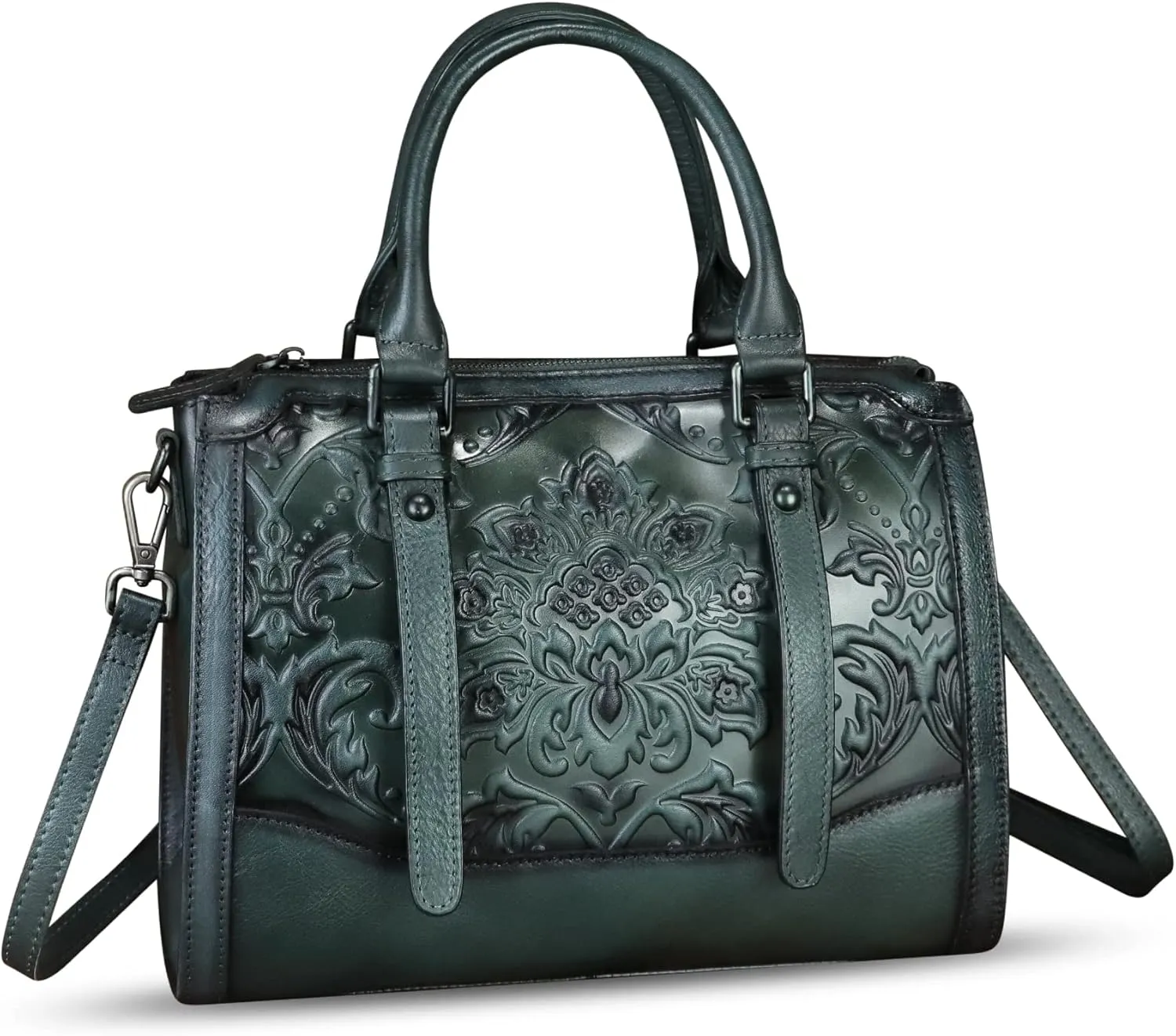 Genuine Leather Purses and Handbags for Women Vintage Embossed Leather Satchel Bags Crossbody Shoulder Bag Strap