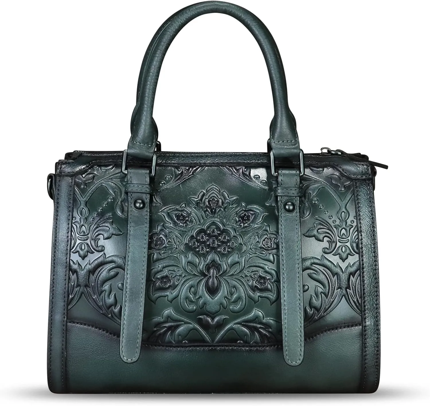 Genuine Leather Purses and Handbags for Women Vintage Embossed Leather Satchel Bags Crossbody Shoulder Bag Strap