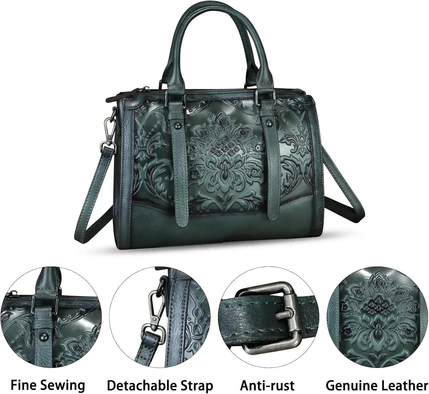 Genuine Leather Purses and Handbags for Women Vintage Embossed Leather Satchel Bags Crossbody Shoulder Bag Strap