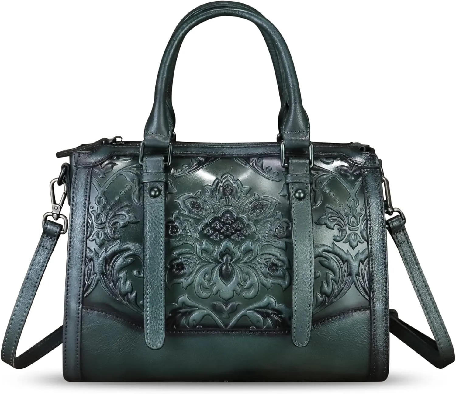 Genuine Leather Purses and Handbags for Women Vintage Embossed Leather Satchel Bags Crossbody Shoulder Bag Strap