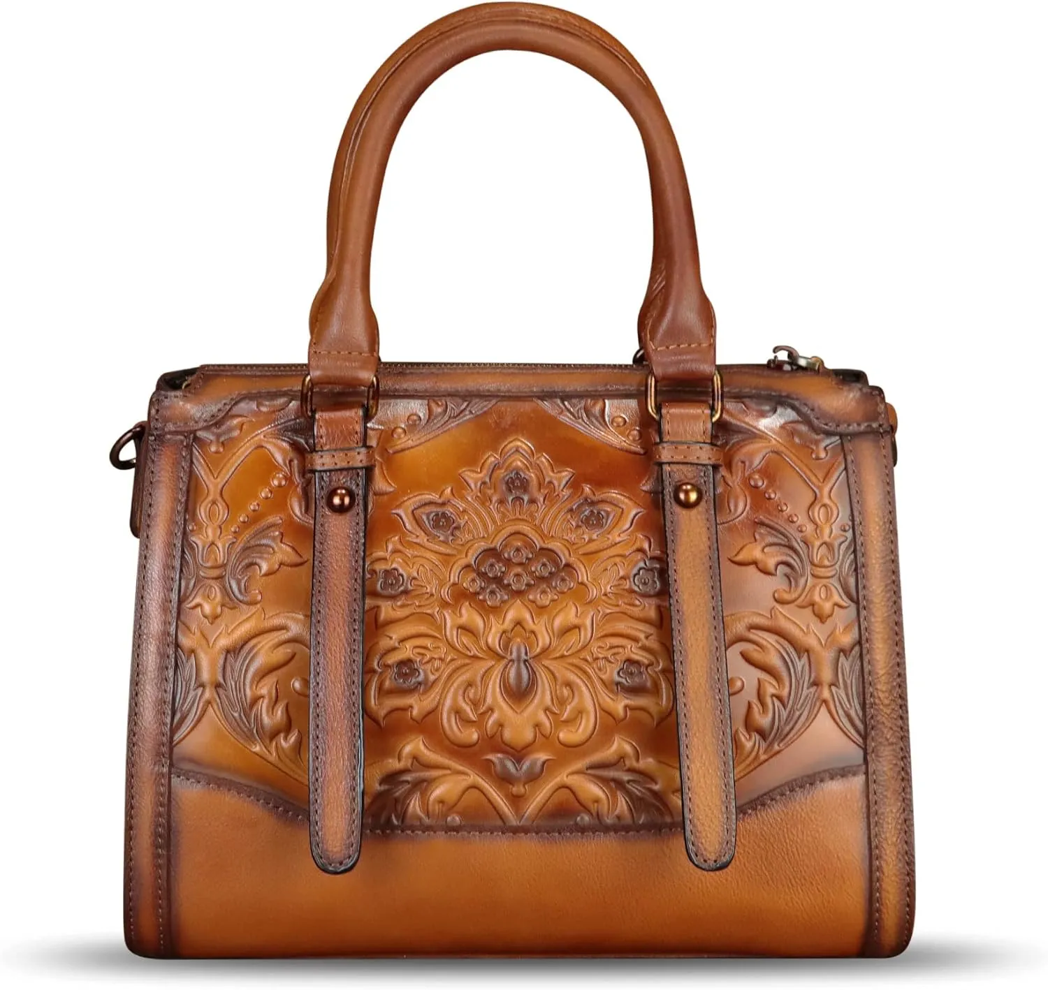 Genuine Leather Purses and Handbags for Women Vintage Embossed Leather Satchel Bags Crossbody Shoulder Bag Strap