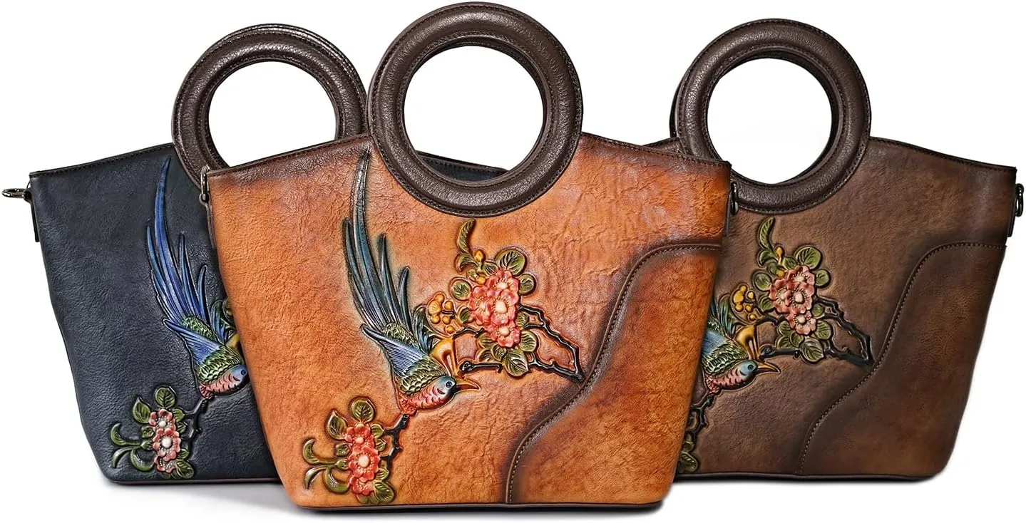 Genuine Leather Satchel for Women Top Handle Bags Handmade Purse Vintage Embossed Leather Crossbody Handbags Hobo Bag