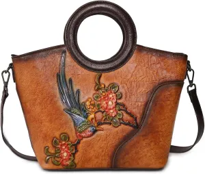 Genuine Leather Satchel for Women Top Handle Bags Handmade Purse Vintage Embossed Leather Crossbody Handbags Hobo Bag