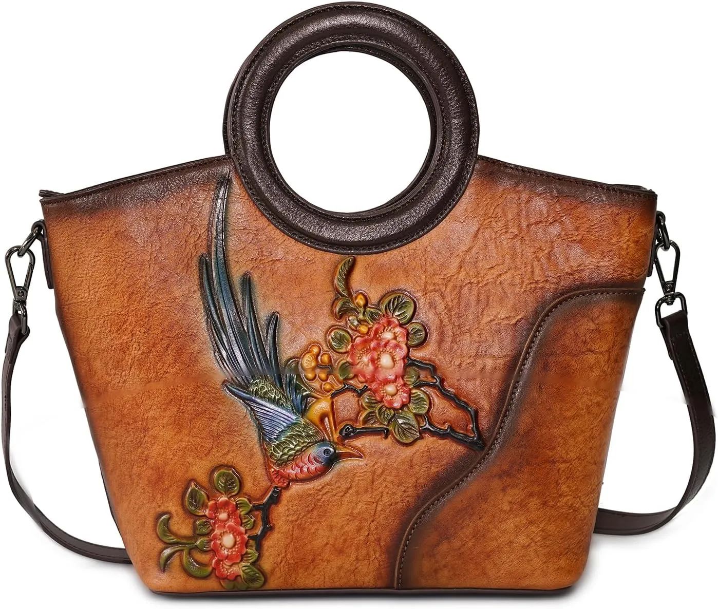 Genuine Leather Satchel for Women Top Handle Bags Handmade Purse Vintage Embossed Leather Crossbody Handbags Hobo Bag