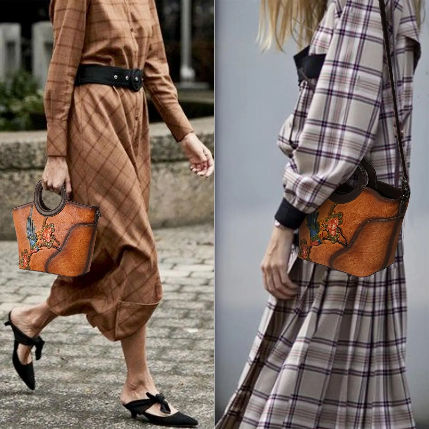 Genuine Leather Satchel for Women Top Handle Bags Handmade Purse Vintage Embossed Leather Crossbody Handbags Hobo Bag